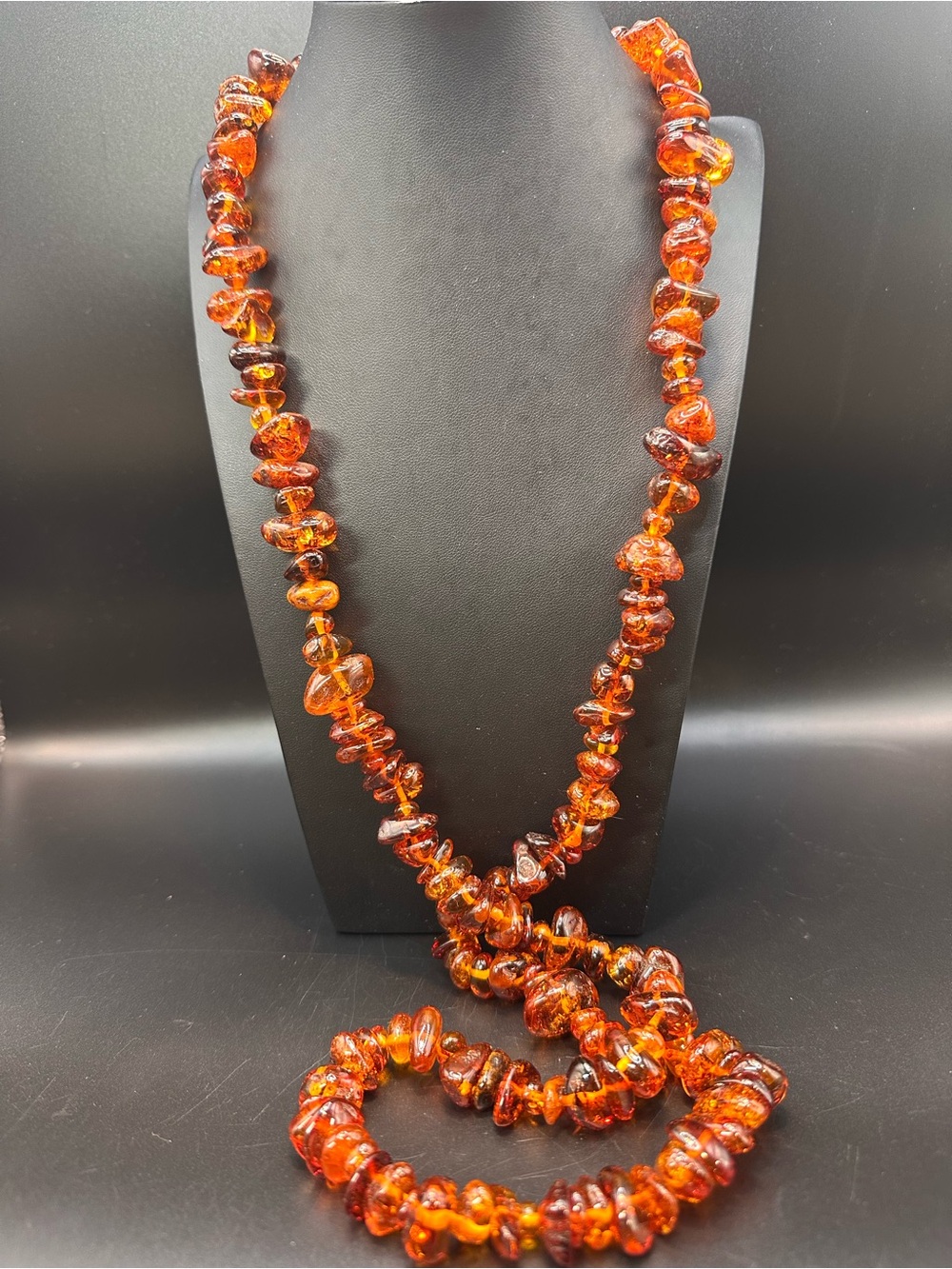 40” Genuine Baltic Amber Nugget Necklace Cognac Honey Amber Long Statement - Picture 7 of 16